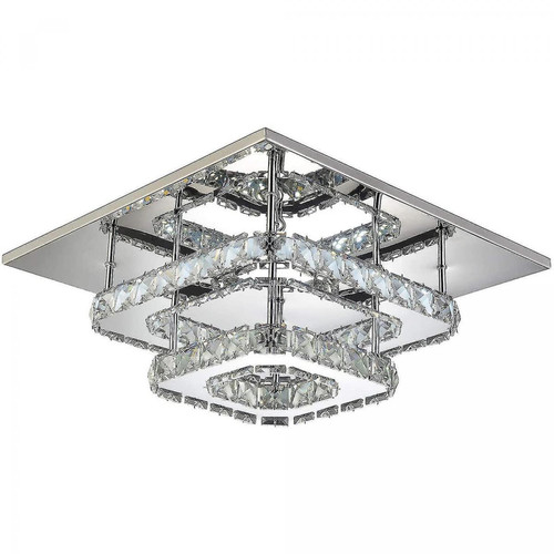 Universal - Lampe Lustre LED Plafond en cristal carré 2 panneaux LED intégrés 36W Pinces de plafond modernes - Plafonnier LED Plafonniers