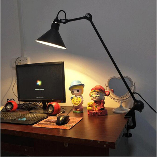 Universal LED protection oeil noir petite lampe de table 220V bureau de travail chambre table de chevet lecture nordique simple pliant type clip créatif grand abat-jour noir sans source lumineuse