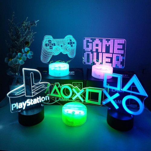 Universal - Lumière de nuit 3D salle de jeu bureau ensemble éclairage décoration sur la table PS forme console de jeu icône logo capteur lumière chevet cadeau (type E) Universal  - Lampes à poser