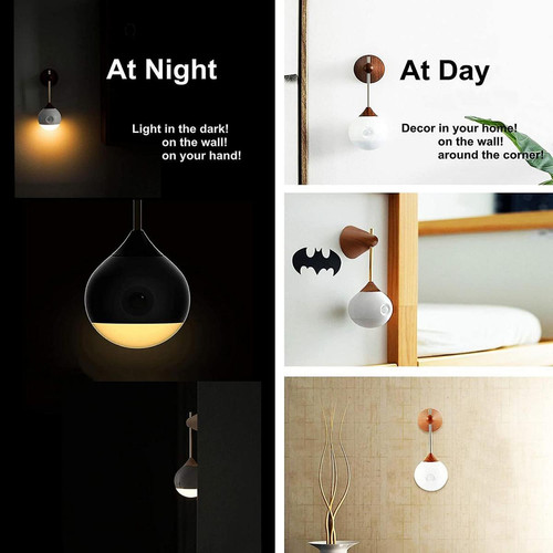 Universal - Lumière de nuit à LED, lumière de nuit automatique avec capteur de crépuscule, recharge USB, sans prise, utilisable à la maison ou au bureau, (bois) Universal  - Appliques bois