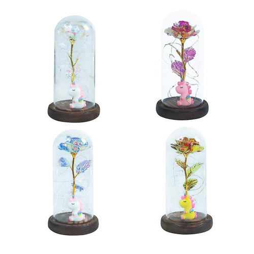 Universal - Lumière LED, couvercle en verre, lumière artificielle, rose éternelle, fleurs de nuit, bijoux de poupée de poney, Valentine's Day (violet). Universal  - Lampe violette