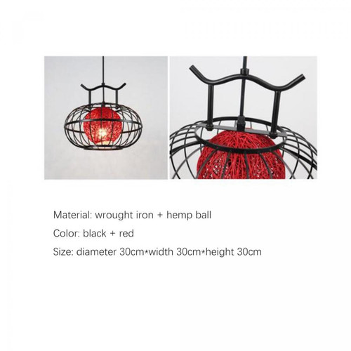 Suspensions, lustres Lustre à lanterne de 30 cm, 220V E27 * 1 sans ampoule, lustre à boule de chanvre en fer forgé chinois classique(Rouge)