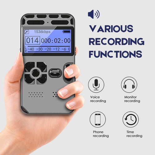 Universal Magnétophone audio numérique studio HD 4GB Magnétophone WAV Lecteur MP3 Stylo d'enregistrement Support de réduction du bruit de 50 m |(Gris)