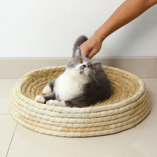 Universal Maison de chat tissée en paille faite à la main, chat rond, scratch, quatre saisons, lit de chat en paille universel, adapté aux chats, jouet de chat durable, canapé chat | scratch, meubles