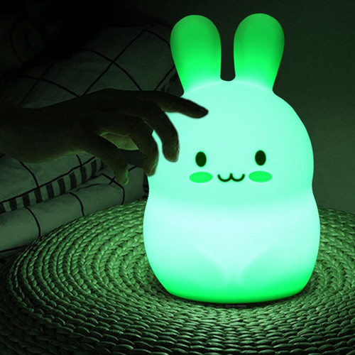 Universal Mignon lapin LED lumineux tactile capteur 9 couleurs dessin animé silicone lapin chambre à coucher lampe de chevet pour les enfants enfants bébés cadeaux | LED veilleuse