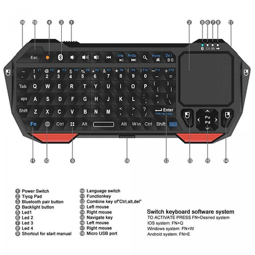 Pavé Numérique Mini-clavier Bluetooth avec pavé tactile, clavier IOS compatible avec projecteur Smart TV