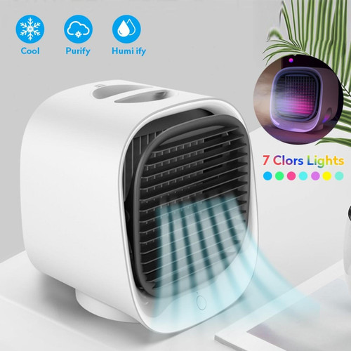 Ventilateur Universal Mini usb climatisation air refroidisseur ventilateur de bureau air refroidisseur humidificateur purificateur pour bureau chambre à coucher avec 7 couleurs de lumière | ventilateur (blanc)