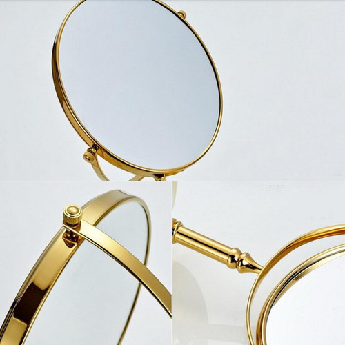 Miroir de salle de bain Miroir de maquillage en laiton doré de luxe 8 pouces rond double face miroir 360 degrés pivotant commode verticale loupe miroir