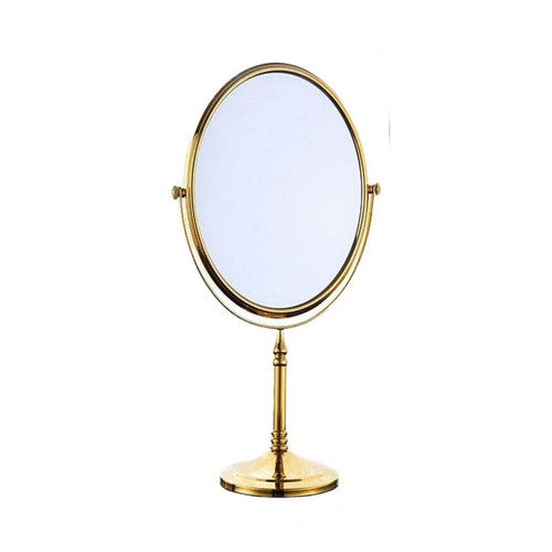Miroir de salle de bain Universal Miroir de maquillage en laiton doré de luxe 8 pouces rond double face miroir 360 degrés pivotant commode verticale loupe miroir