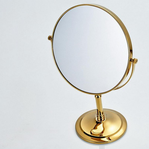 Universal Miroir de maquillage en laiton doré de luxe 8 pouces rond double face miroir 360 degrés pivotant commode verticale loupe miroir