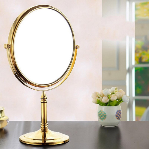 Miroir de salle de bain Universal Miroir de maquillage en laiton doré de luxe 8 pouces rond double face miroir 360 degrés pivotant commode verticale loupe miroir(Or)