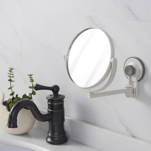 Universal - Miroir de maquillage mural double face léger réglable rotatif imperméable miroir de maquillage perforé gratuit | miroir de bain(Beige) Universal - Miroir de salle de bain Simple