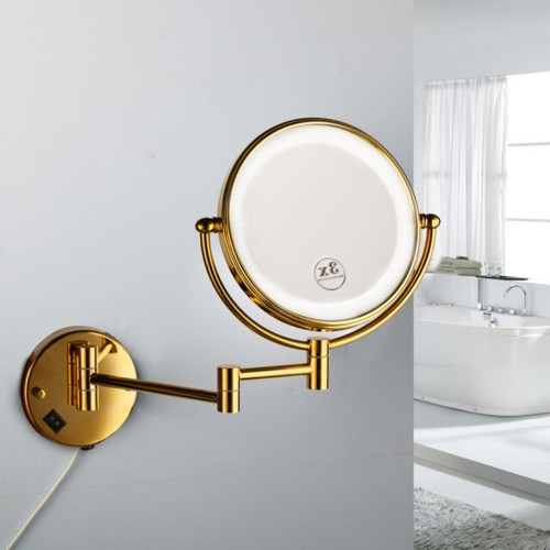 Universal - Miroir de toilette de la salle de bains Lampe dorée Perforée Accrochage mural libre Pliant Amplificateur réversible télescopique Miroir de toilette de la salle de bains Universal  - Plomberie Salle de bain