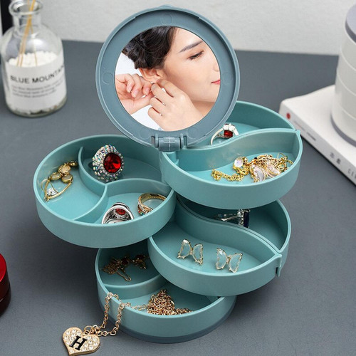 Universal - Multicouches en plastique tournant bijoux bijoux boîtes de rangement boucles d'oreilles bagues boîtes cosmétiques conteneurs de beauté organisateurs et miroirs | Universal  - Boîte de rangement Vert