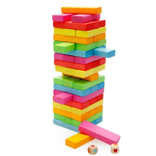 Briques et blocs Universal Nouveau 54 pièces en bois Arc-en-ciel Haut Stack Domino Board Jeu de Stack Jouet en bois Domino Stack Block Il y a 2 types de logs/couleurs Cadeaux pour enfants | Domino