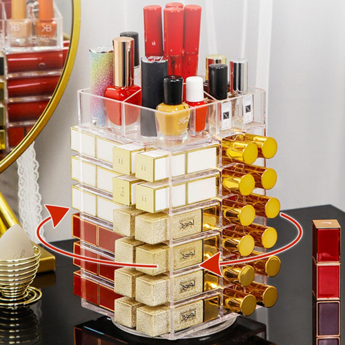 Boîte de rangement Organiseur de maquillage Boîte de rangement à 360 degrés Rouge à lèvres Boîte à bijoux Brillant de lèvres Boîte d'affichage