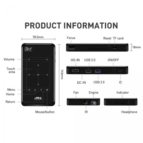 Vidéoprojecteurs portables P09II Portable DLP Mini Projecteur Android 9.0 2.4G 5G WIFI Bluetooth Projecteur 4K HD dans Beamer Home Cinema LED Video Proyector | Projecteurs LCD