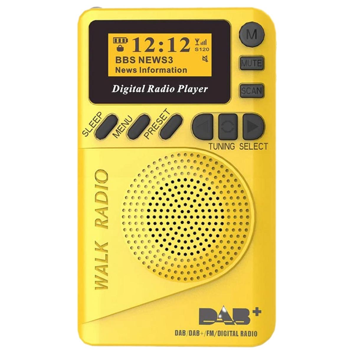 Pocket Radio Portable DAB Digital Radio Rechargeable FM Radio LCD Haut-parleur Walk or Jogging | Radio(Jaune)