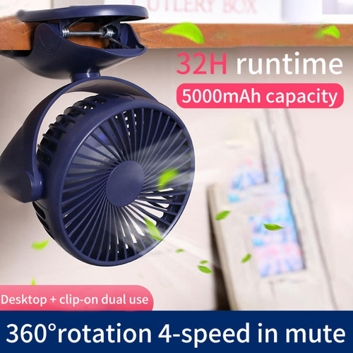 Ventilateur Portable mini ventilateur clip ventilateur de bureau USB rechargeable ventilateur de bureau 360 degrés rotatif réglable clip de bureau ventilateur (bleu)