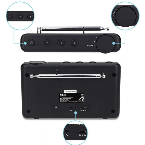 Universal Portable WiFi Internet Radio Bluetooth Haut-parleur Multifonction FM Radio numérique Dan + avec batterie | Radio(Le noir)