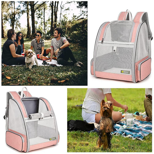 Universal Porte-sac à dos pour animaux de compagnie pour chiens et chatons, design ventilé, harnais (rose)