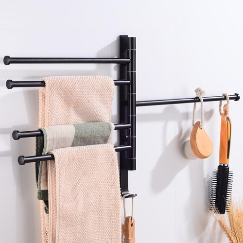 Universal Porte-serviettes noir avec crochet Porte-serviettes mural de toilette Suspension en aluminium Multifonction 5 couches Décoration de bâton de serviette |