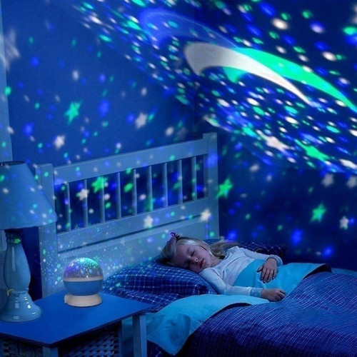 Lampes à poser Projecteurs LED Lune Étoile Ciel Lumière Nocturne Lampe de nuit alimentée par batterie tournante Lampes pour enfants Chambres de bébés Lampes décoratives Cadeaux