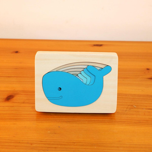 Animaux Puzzle lapin/baleine/éléphant pour enfants Jouet en bois pour enfants Montessori Education Gradient Cadeau | Puzzle (Bleu)