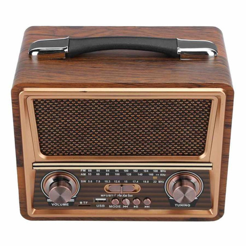 Radio Universal Radio 3 bandes Radio réglable FM/AM/SW Haut-parleur Bluetooth portable en bois Radio rechargeable 110/220V |(brun)