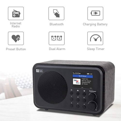 Universal Radio Internet WiFi WR 336N Radio numérique portable avec batterie rechargeable, récepteur Bluetooth | Radio.(Le noir)