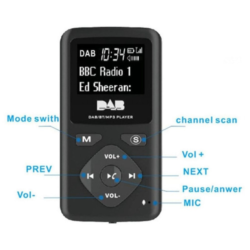 Universal Radio numérique Bluetooth 4.0 Poche personnelle FM mini casque radio portable MP3 micro USB pour la page d'accueil |(Le noir)