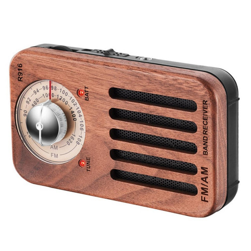 Universal - Radio portable AM/FM, radio de poche en bois de cerisier rétro avec réception optimale, casque Jack, 2 piles AA |(brun) Universal  - Radio