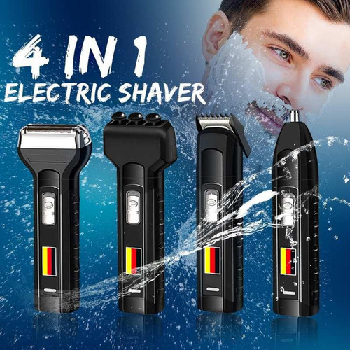 Universal Rasoir à barbe électrique 4 en 1 rechargeable Ciseaux Nez Accessoires de cheveux Orthèses Rasoir de massage sans fil Homme imperméable Portable |(Le noir)