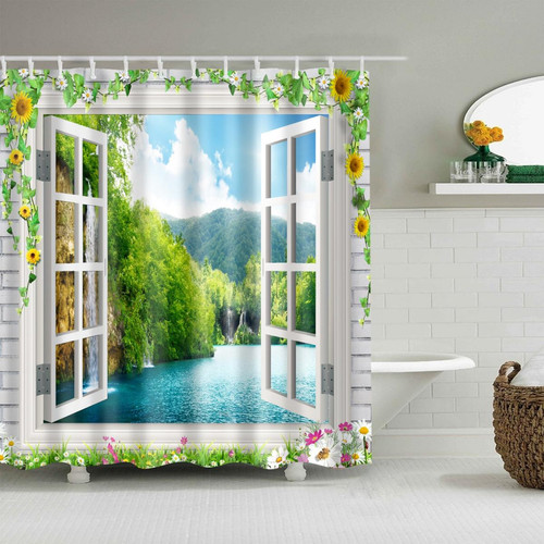 Universal -Rideau de douche de salle de bains en tissu de polyester imperméable Fenêtre vue Fenêtre vue Rideau de douche (90 * 180 cm) Universal  - Rideaux douche