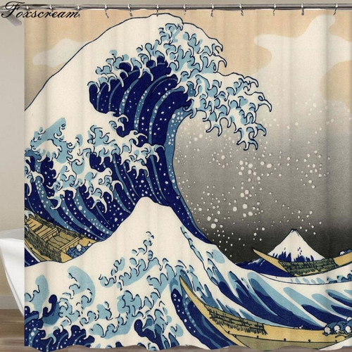 Universal - Rideau de douche de salle de bains japonaise Great Wave de rideau de douche de Kanaiwa avec motif d'ondes marines imperméable salle de bains ou tapis | rideau de douche (165 * 180cm) Universal  - Rideaux douche