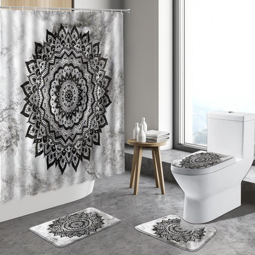 Universal - Rideau de douche de style été de 4 manchons de sang modèle mandala géométrique rétro art déco rideau de salle de bains non glissant serviette de toilette | rideau de douche (180 * 180cm) Universal  - Toilettes retro