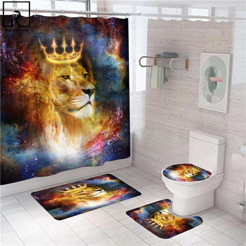 Universal - Rideau de douche imprimé couronne de lion polyester salle de bains salle de bains métallique douce tapis tapis toilette tapis décoration maison moderne | rideau de douche (lot de 4) Universal  - Rideaux douche