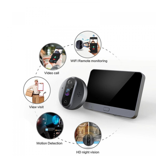 Universal - Smart WiFi Vidéo Sonnette de porte Peep Box Sonnette Viewer Home PIR Détection de mouvement Surveillance de sécurité Détection Tuya APP Télécommande | Sonnette de porte (gris) - Home box