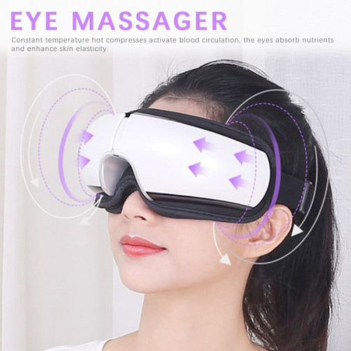 Universal Soins pour les yeux Bluetooth Masseur pour les yeux Vibration Spa Musique Air pliable Pression Chauffage Appareil Massage pour la fatigue des yeux | Appareil de beauté pour usage domestique (blanc)