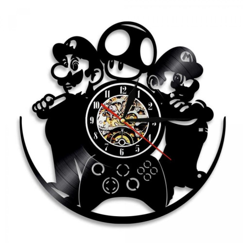 Universal - Super Mario LED, télécommande, vinyle, LP, horloge murale, art déco. - Horloges, pendules Acier brossé et noir