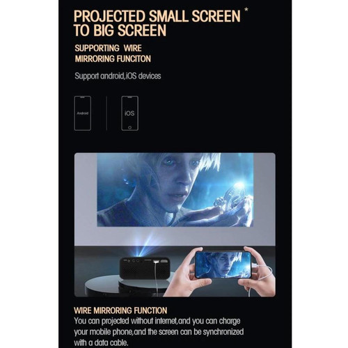 Vidéoprojecteurs polyvalent T500 1920x1080p 80 lumens Mini-projecteur numérique à LED HD Home Cinema avec adaptateur télécommande