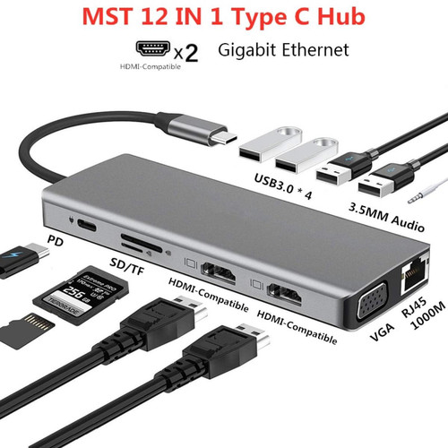 Universal - Terminal Station Double HDMI Compatible 4K Dual Monitor USB C Adaptateur USB 3.0 VGA RJ45 PD Apple Laptop Pro Type C Docking Station Universal  - Adaptateur rj45 hdmi