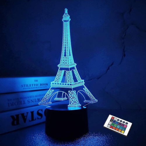 Universal - Tour Eiffel Lumière 3D Illusion Décoration de chambre à coucher Lumière LED avec télécommande 16 variations de couleur Cadeau d'anniversaire de style parisien, (noir) Universal  - Tour eiffel lampe