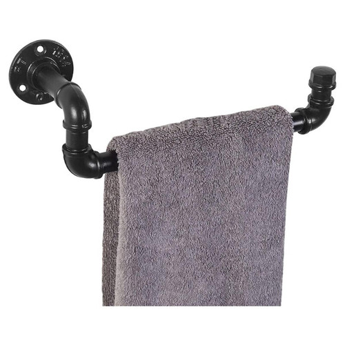 Universal - Tuyau métallique noir industriel, main murale, étagère à serviettes, étagère de rangement de salle de bains noir | - Porte-serviettes