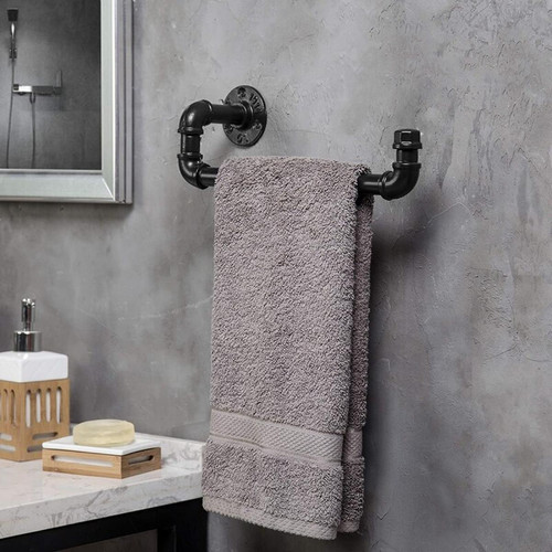 Porte-serviettes Tuyau métallique noir industriel, main murale, étagère à serviettes, étagère de rangement de salle de bains noir |