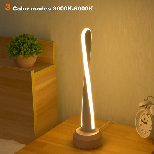 Universal Veilleuse LED en bois intelligent Lampe de table Table de chevet blanche moderne Chambre Salon Décoration Veilleuse Base en bois (02)