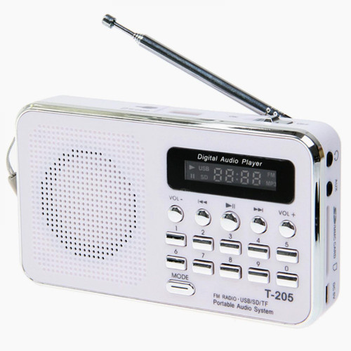 Radio Universal Vente chaude T205 FM Radio Portable HiFi Haut-parleur Multimédia Numérique MP3 Musique Haut-parleur Blanc Camping Outdoor Sports | Radio(blanche)