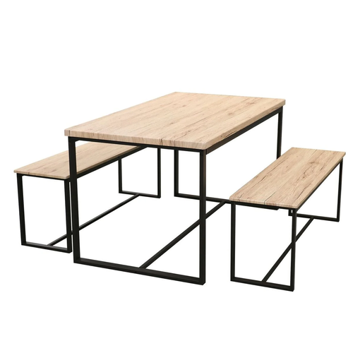 Urban Living - Ensemble table à Manger avec 2 bancs en bois struture industrielle en métal noir table 140 x 80 x 75 cm/ banc 120 x 35 x 46cm+Urban Living Urban Living  - Table a manger avec banc