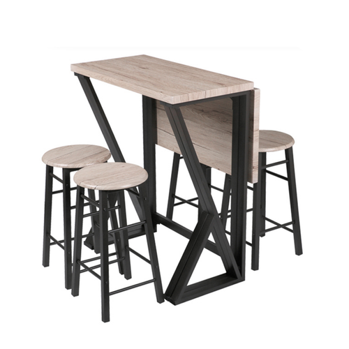 Tables à manger Urban Living Table haute PLIABLE avec 4 tabourets en bois struture en métal noir table 80x80x89cm tabouret 30x30x55cm+Urban Living