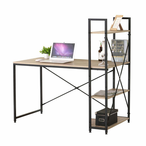 Urban Living Table de bureau avec étagère de rangement en bois structure en métal noir Colorado 120X64XH120 cm+Urban Living